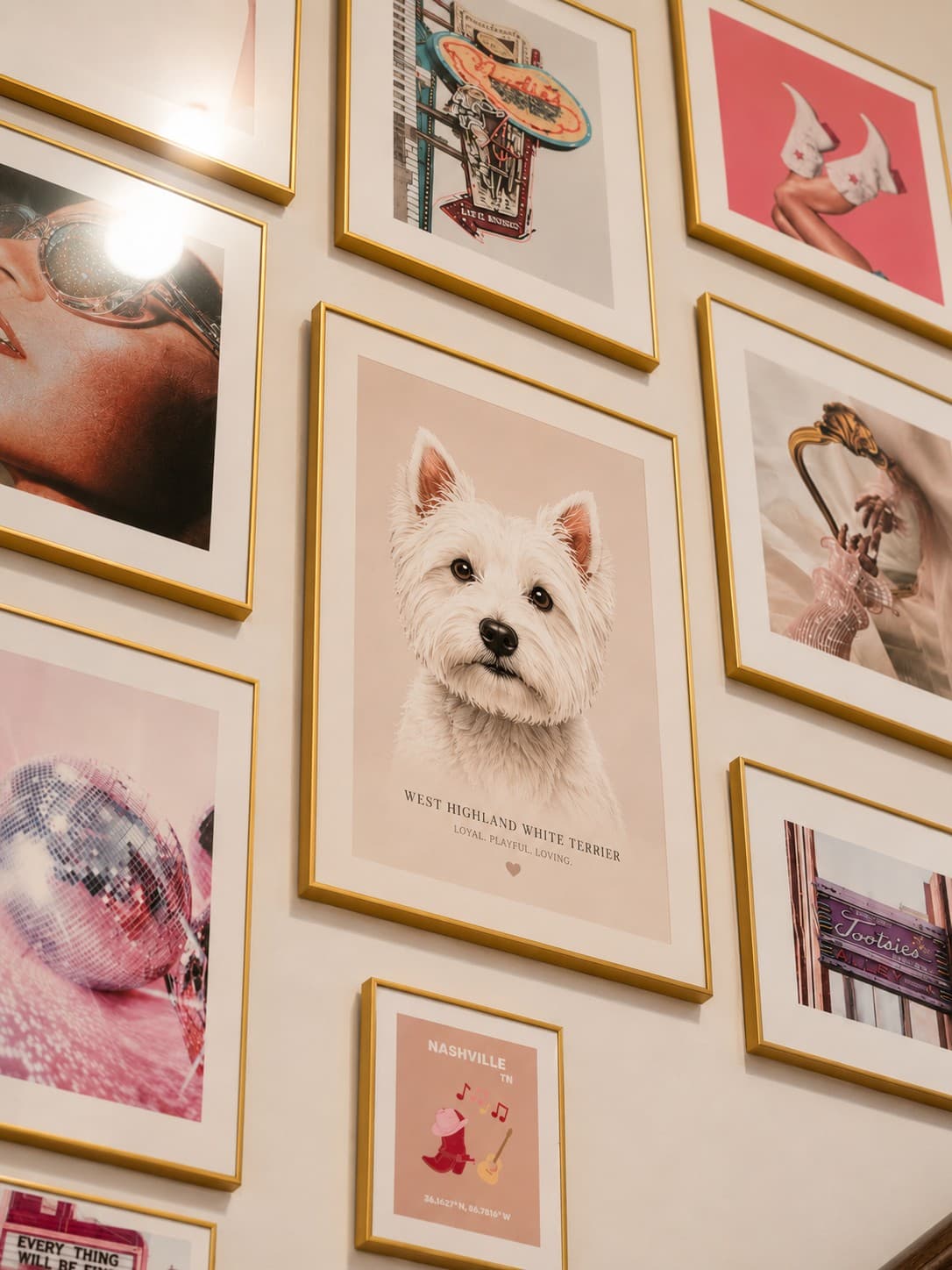 Modern gallery wall with trendy art