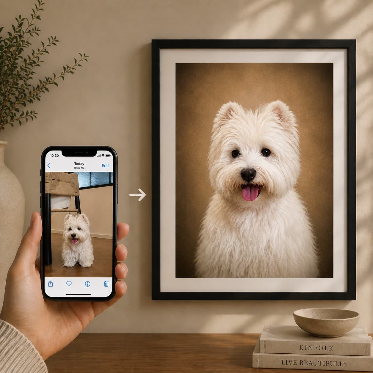 Framed pet portrait preview