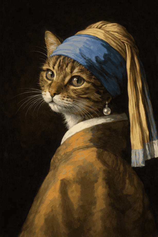 Cat with a pearl ring portrait template preview
