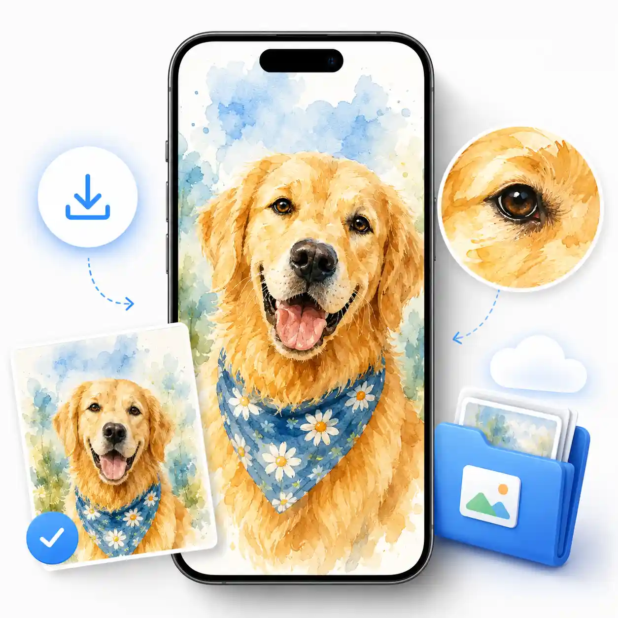 Digital download format preview for a custom pet portrait