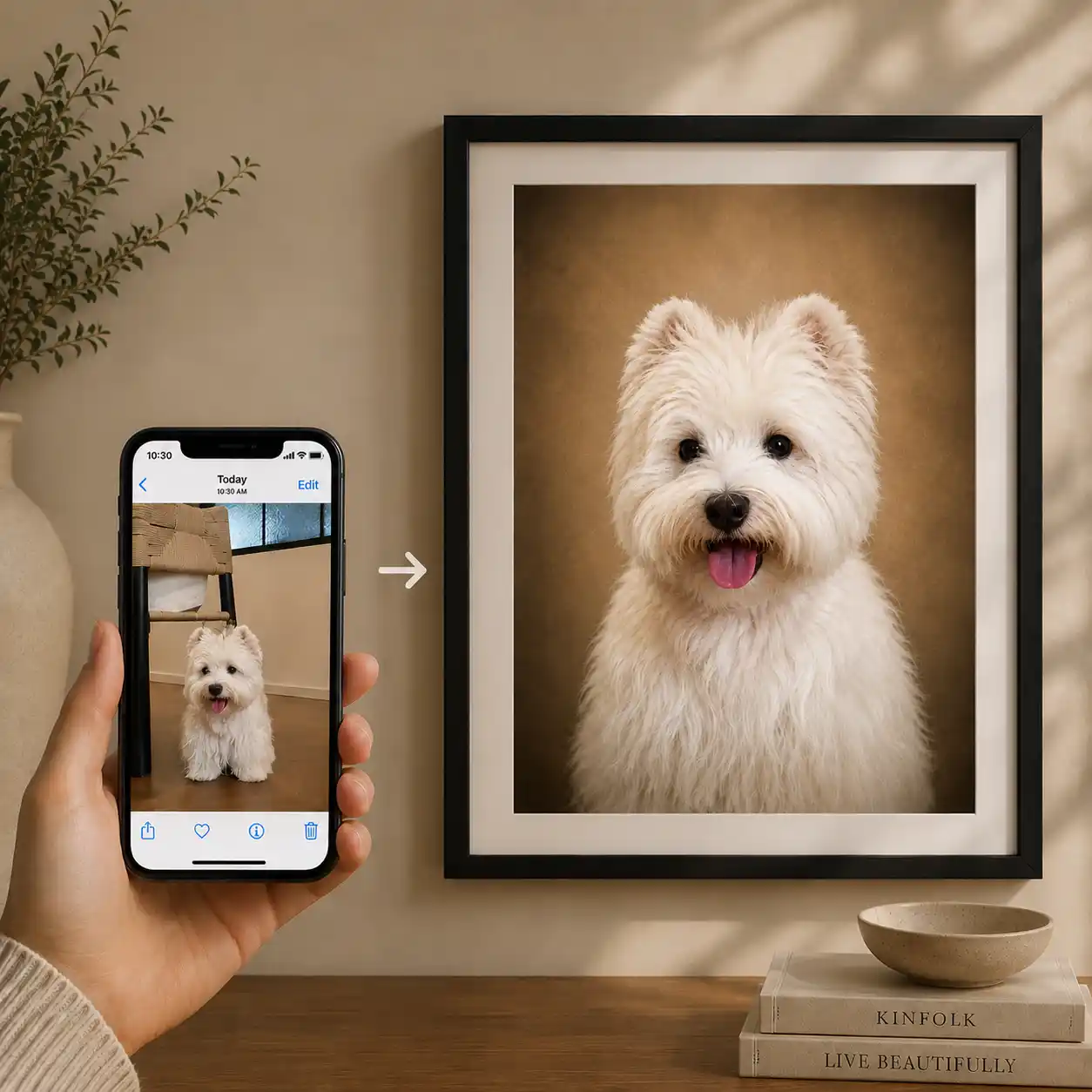 Framed pet portrait preview